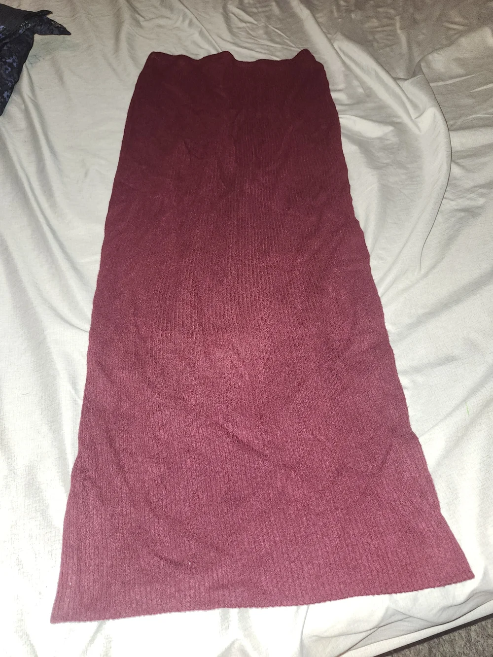 Ribbed Midi Skirt in Wine - Women's Stretch Knit Skirt
